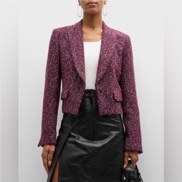 Rag & Bone Valerie Tweed Blazer in Burgundy 12 - Picture 3 of 9